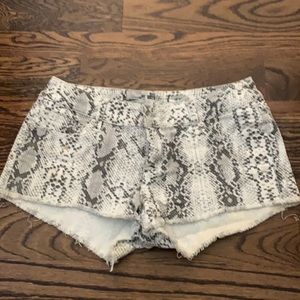 snakeskin denim cutoff shorts